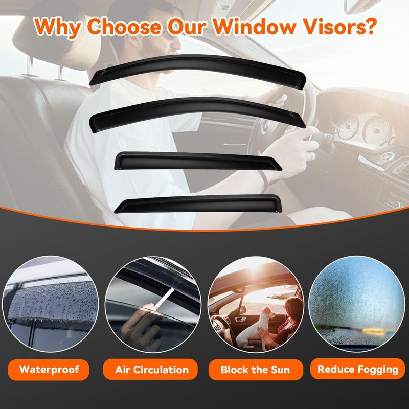 PLDDE Rain Guards Compatible with 2016-2021 Hyundai Tucson, Set of 4 Front+Rear Tape-On Side Window Visor Wind Deflector Vent Visors Car Accessories - Image 3
